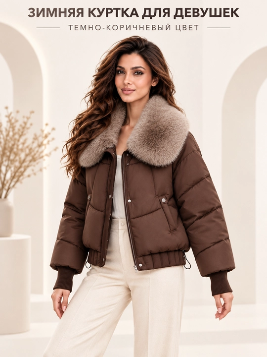 Теплая женская куртка с меховым воротником M–XXL, 12 цветов