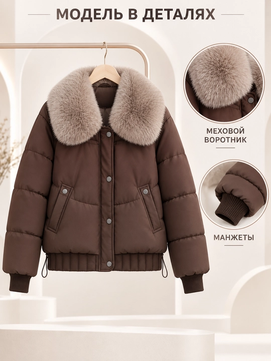 Теплая женская куртка с меховым воротником M–XXL, 12 цветов