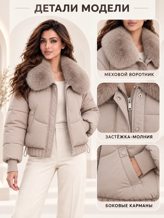 Теплая женская куртка с меховым воротником M–XXL, 12 цветов