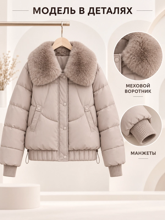 Теплая женская куртка с меховым воротником M–XXL, 12 цветов