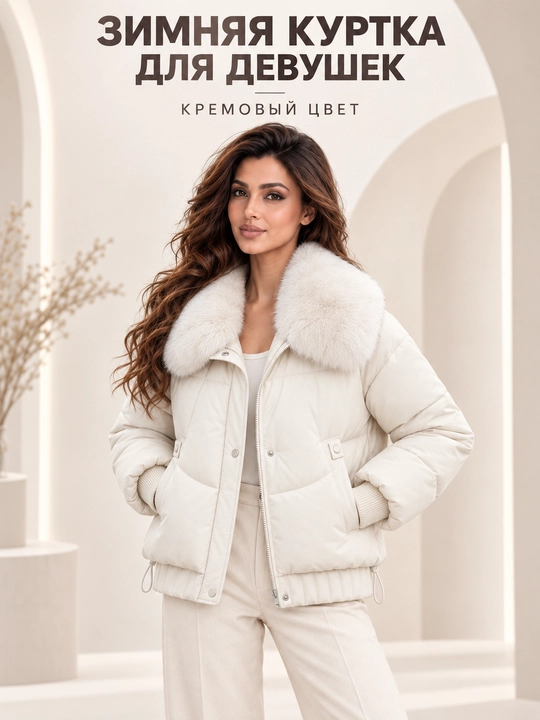 Теплая женская куртка с меховым воротником M–XXL, 12 цветов