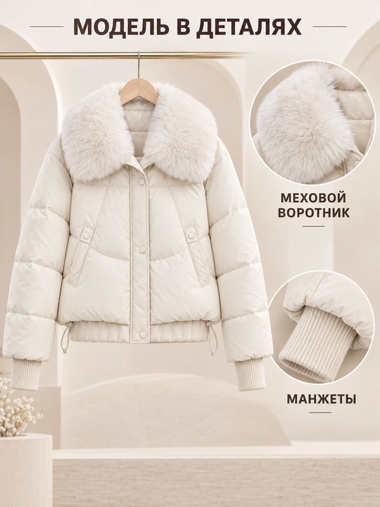 Теплая женская куртка с меховым воротником M–XXL, 12 цветов