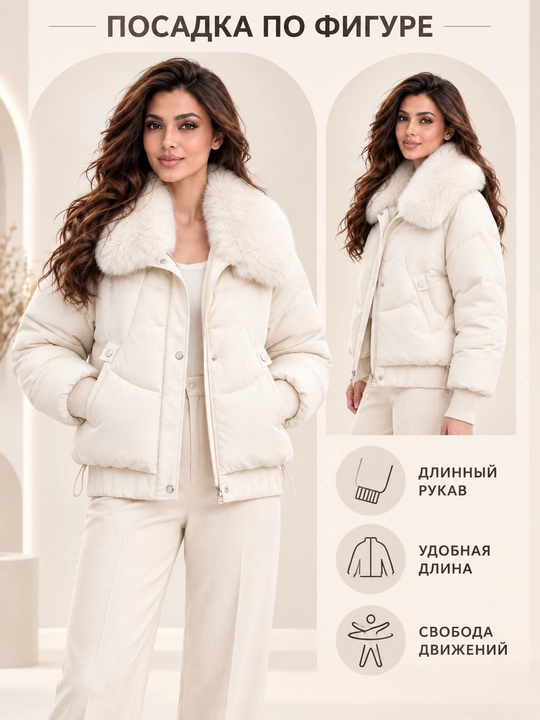Теплая женская куртка с меховым воротником M–XXL, 12 цветов