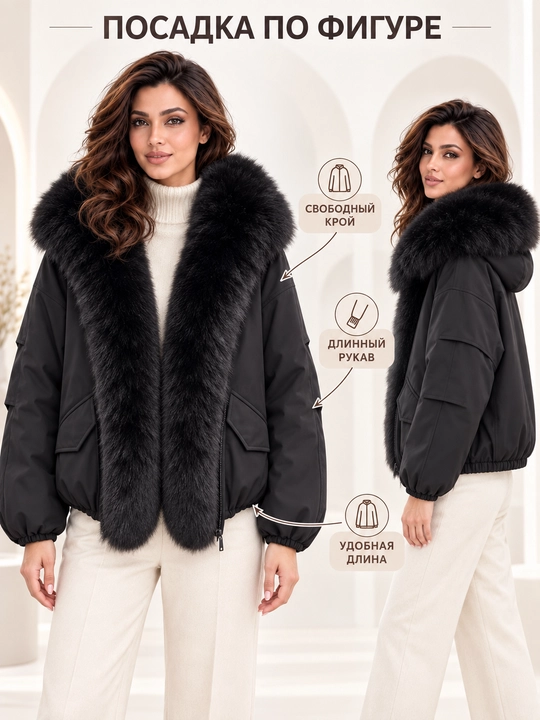 Теплая женская куртка с меховым воротником M–XXL, 12 цветов