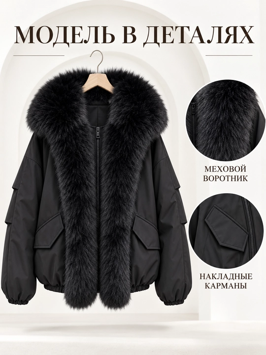 Теплая женская куртка с меховым воротником M–XXL, 12 цветов