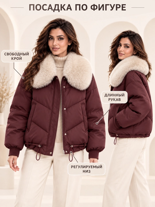 Теплая женская куртка с меховым воротником M–XXL, 12 цветов