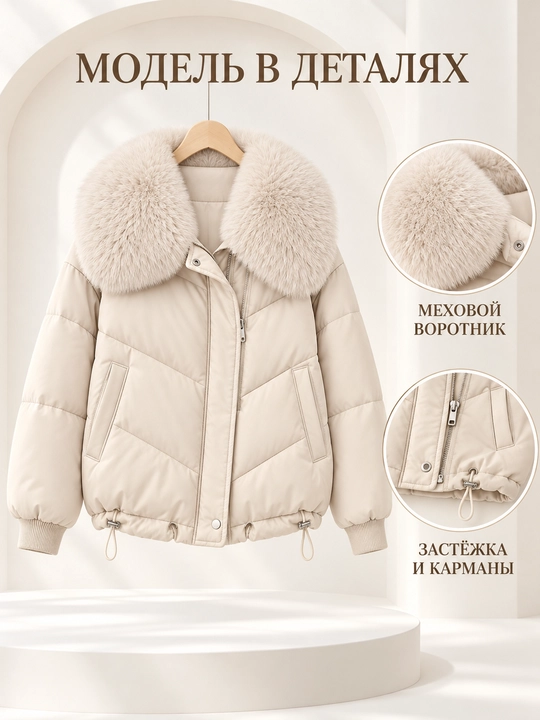 Теплая женская куртка с меховым воротником M–XXL, 12 цветов