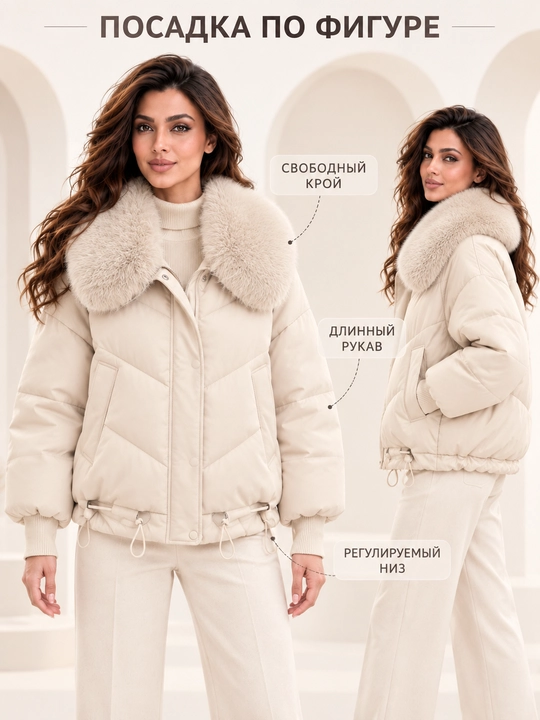 Теплая женская куртка с меховым воротником M–XXL, 12 цветов