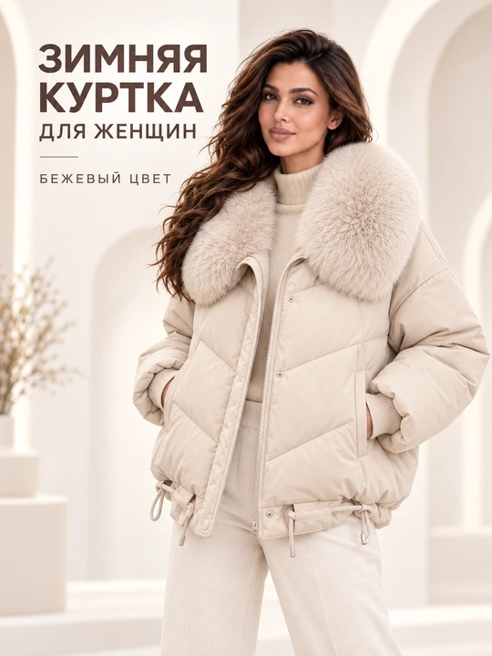 Теплая женская куртка с меховым воротником M–XXL, 12 цветов