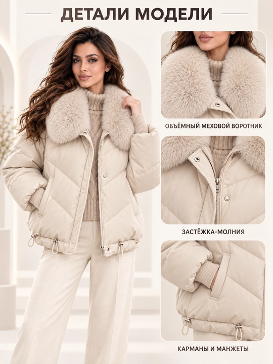 Теплая женская куртка с меховым воротником M–XXL, 12 цветов