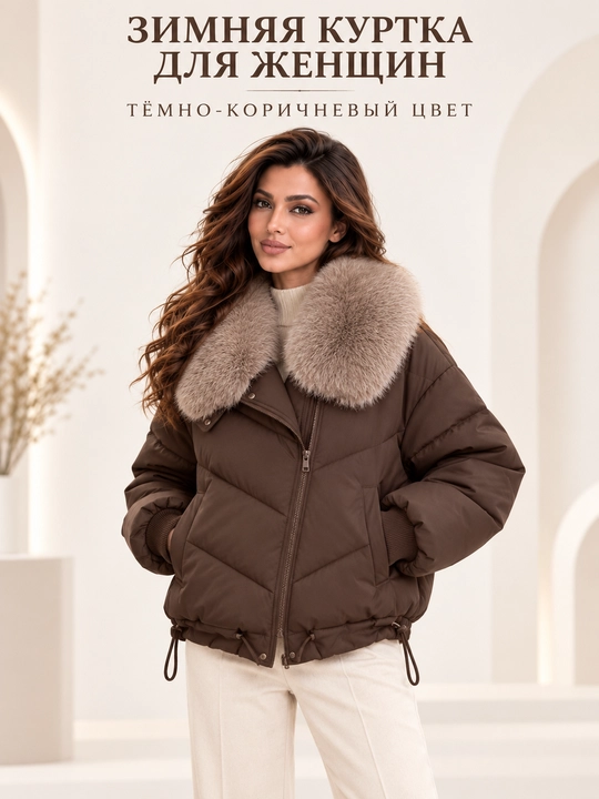 Теплая женская куртка с меховым воротником M–XXL, 12 цветов