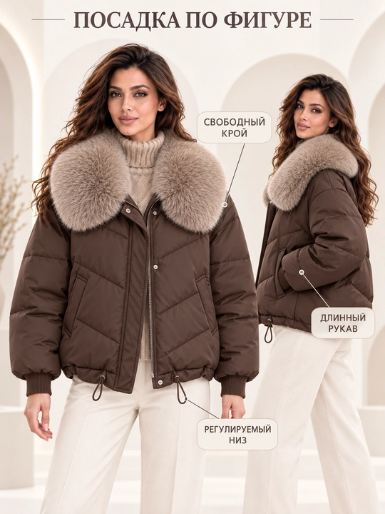 Теплая женская куртка с меховым воротником M–XXL, 12 цветов