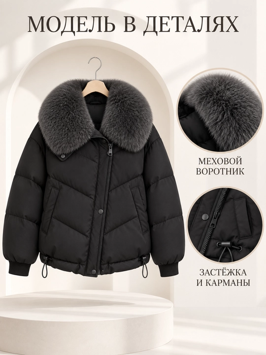 Теплая женская куртка с меховым воротником M–XXL, 12 цветов