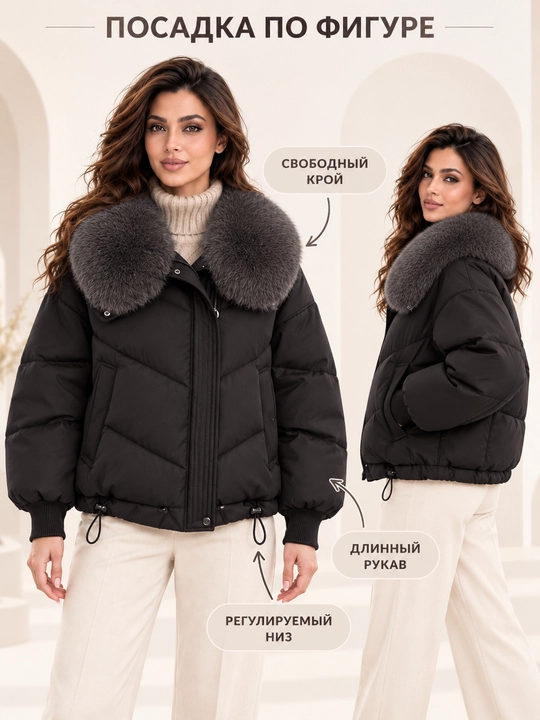 Теплая женская куртка с меховым воротником M–XXL, 12 цветов