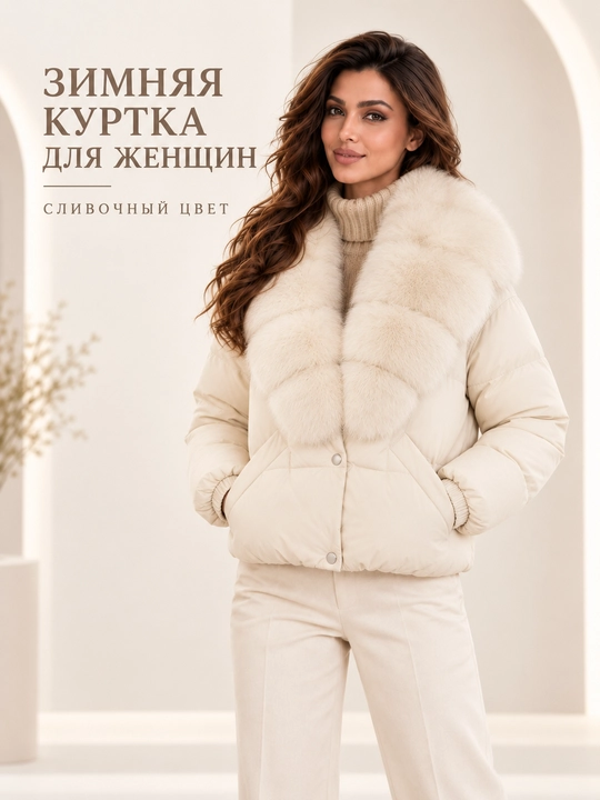 Теплая женская куртка с меховым воротником M–XXL, 12 цветов