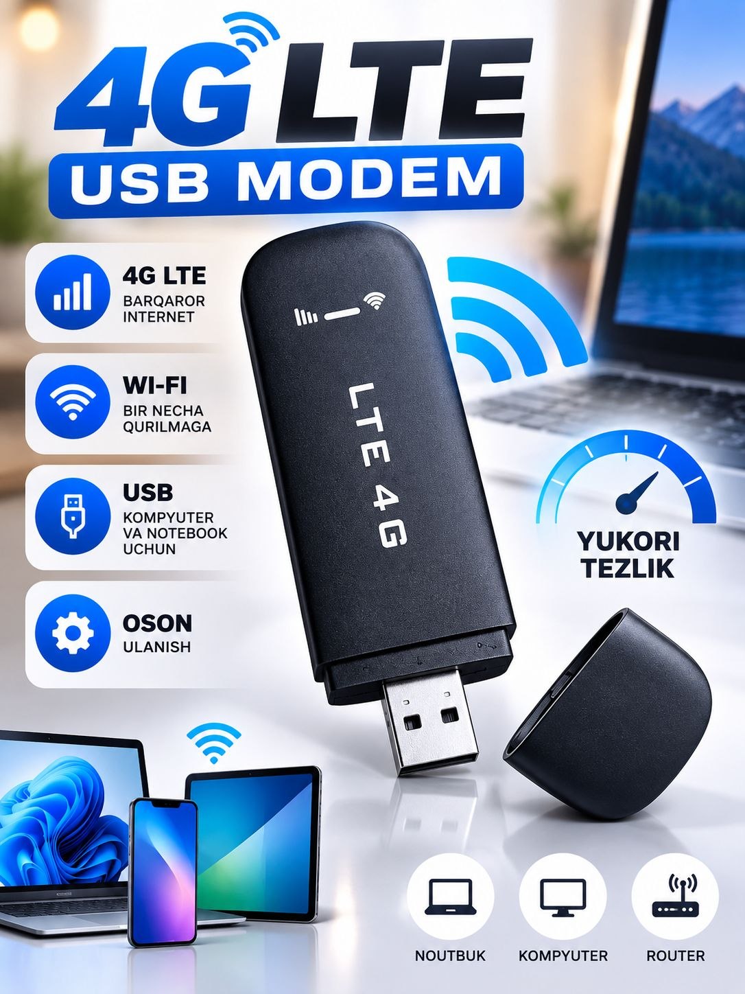 4G LTE USB Wi-Fi модем для SIM-карты, портативное устройство для интернета - 