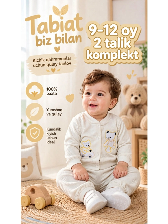 Og'il va qiz bolalar uchun 3 Qismli Kuzgi Komplekt - Jiletka + Futbolka + Shim 100% Paxta
