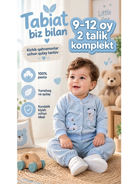 Og'il va qiz bolalar uchun 3 Qismli Kuzgi Komplekt - Jiletka + Futbolka + Shim 100% Paxta
