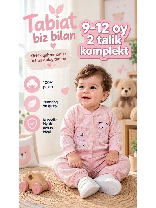 Og'il va qiz bolalar uchun 3 Qismli Kuzgi Komplekt - Jiletka + Futbolka + Shim 100% Paxta