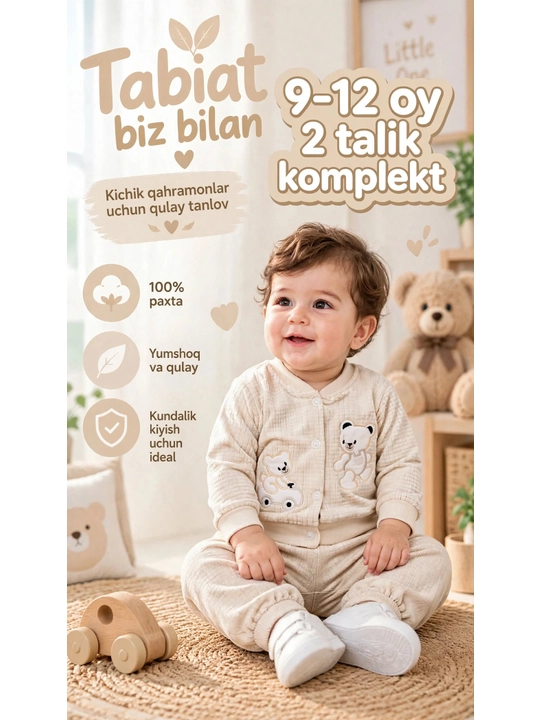 Og'il va qiz bolalar uchun 3 Qismli Kuzgi Komplekt - Jiletka + Futbolka + Shim 100% Paxta