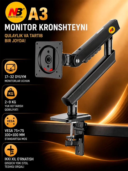 Monitor uchun kronshteyn North Bayou, stol usti monitor tagligi - 
