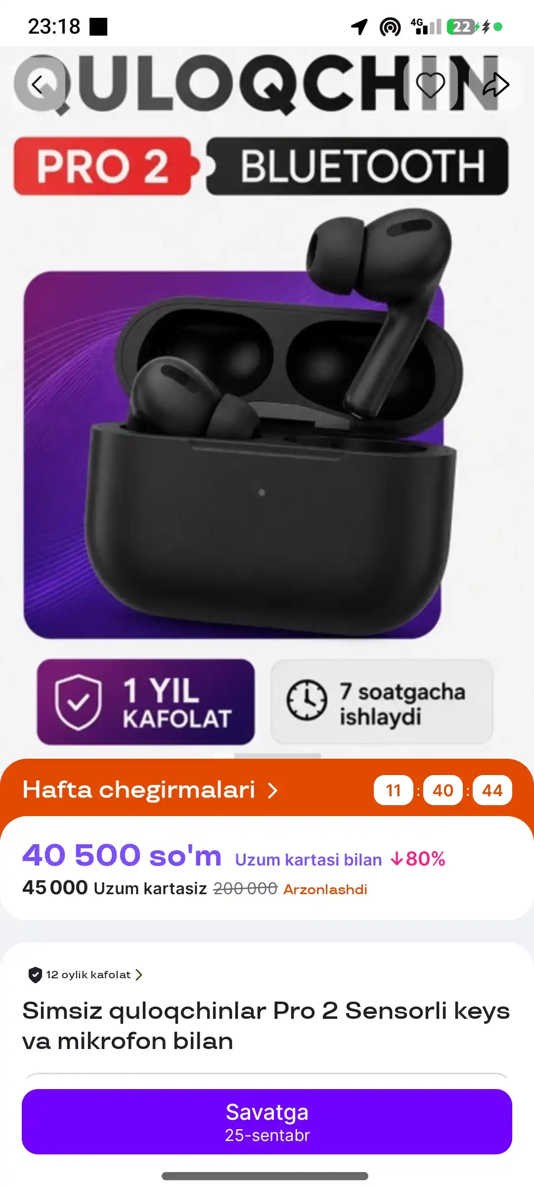 Simsiz quloqchinlar Pro 2 Sensorli keys va mikrofon bilan