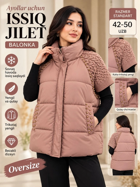 Ayollar uchun kuzgi, qishki jilet - yengsiz kurtka, nimcha, jaket, kamzul - 