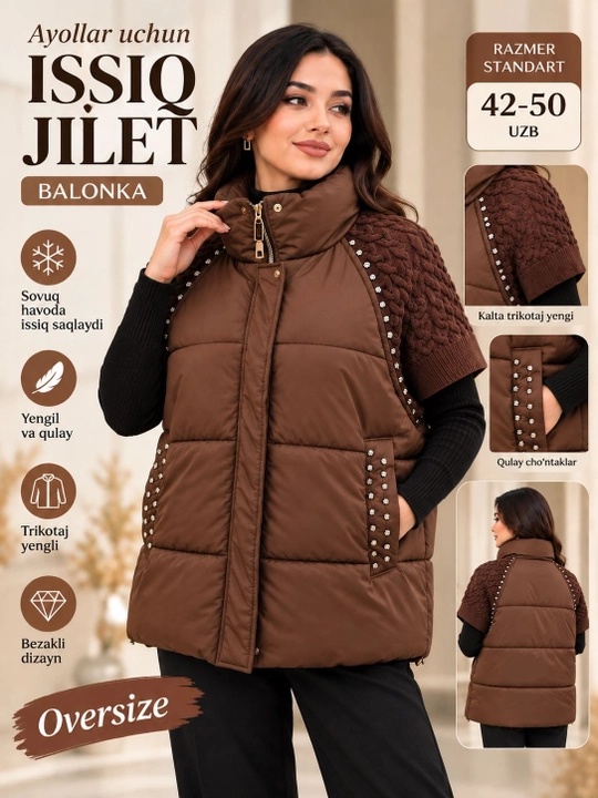 Ayollar uchun kuzgi, qishki jilet - yengsiz kurtka, nimcha, jaket, kamzul - 