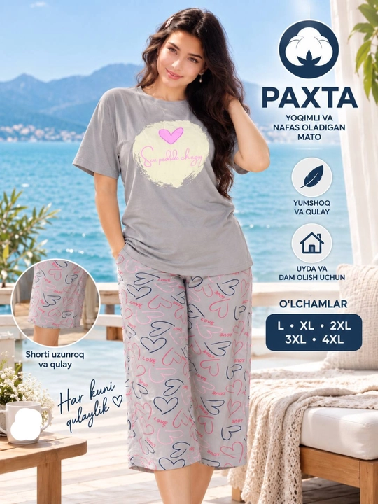 Женская пижама 2 в 1, футболка, брюки капри, майка, шорты, XL–4XL - 