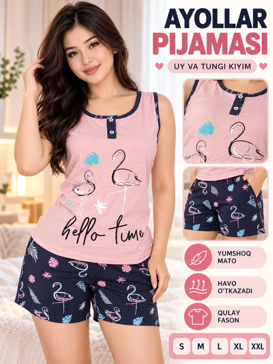Ayollar pijamasi 2 talik, futbolka, kapri shim, mayka, shortik, XL–4XL - 