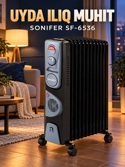 Обогреватель масляный Sonifer SF-6536, 13 секций, с вентилятором, 2000 Вт