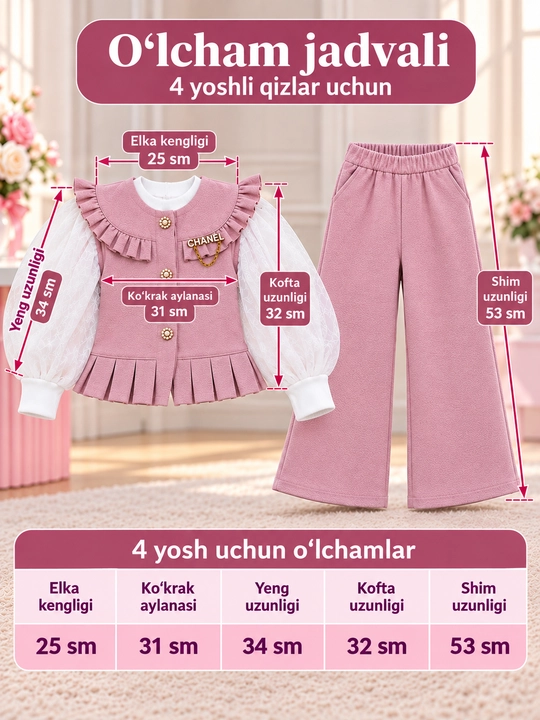Костюм тройка для девочки розовый кофта жилет брюки 3-4-5 лет