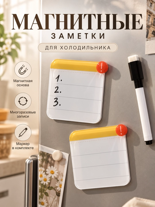 Магнитные заметки для холодильника, многоразовый блокнот с маркером для записей и дел дома - 