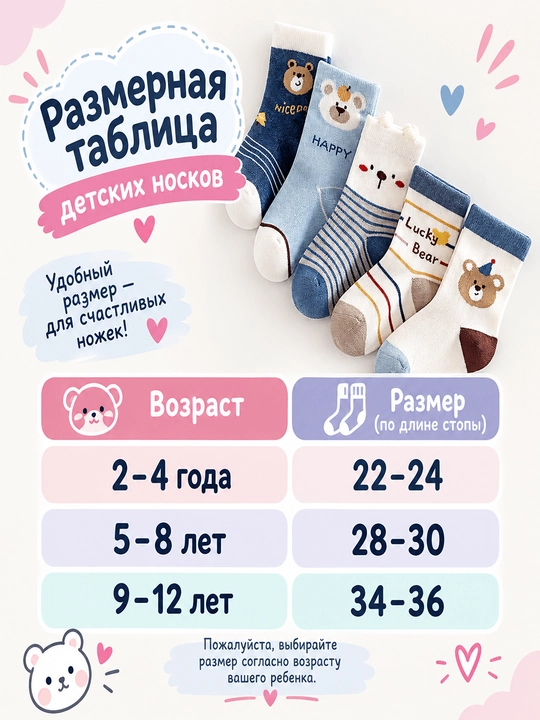 5 пар мягких хлопковых носков для детей