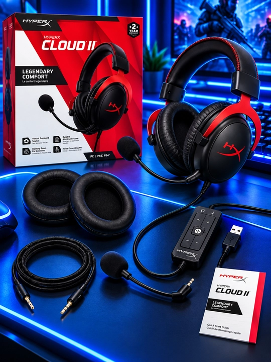 HyperX Cloud II Gaming Quloqchin 7.1 Ovoz, Mikrofon, PC va Konsol uchun