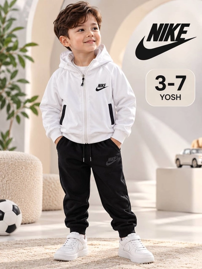 Bolalar sport kostyumi-dvoyka Nike, 3–7 yosh, oq-qora - 