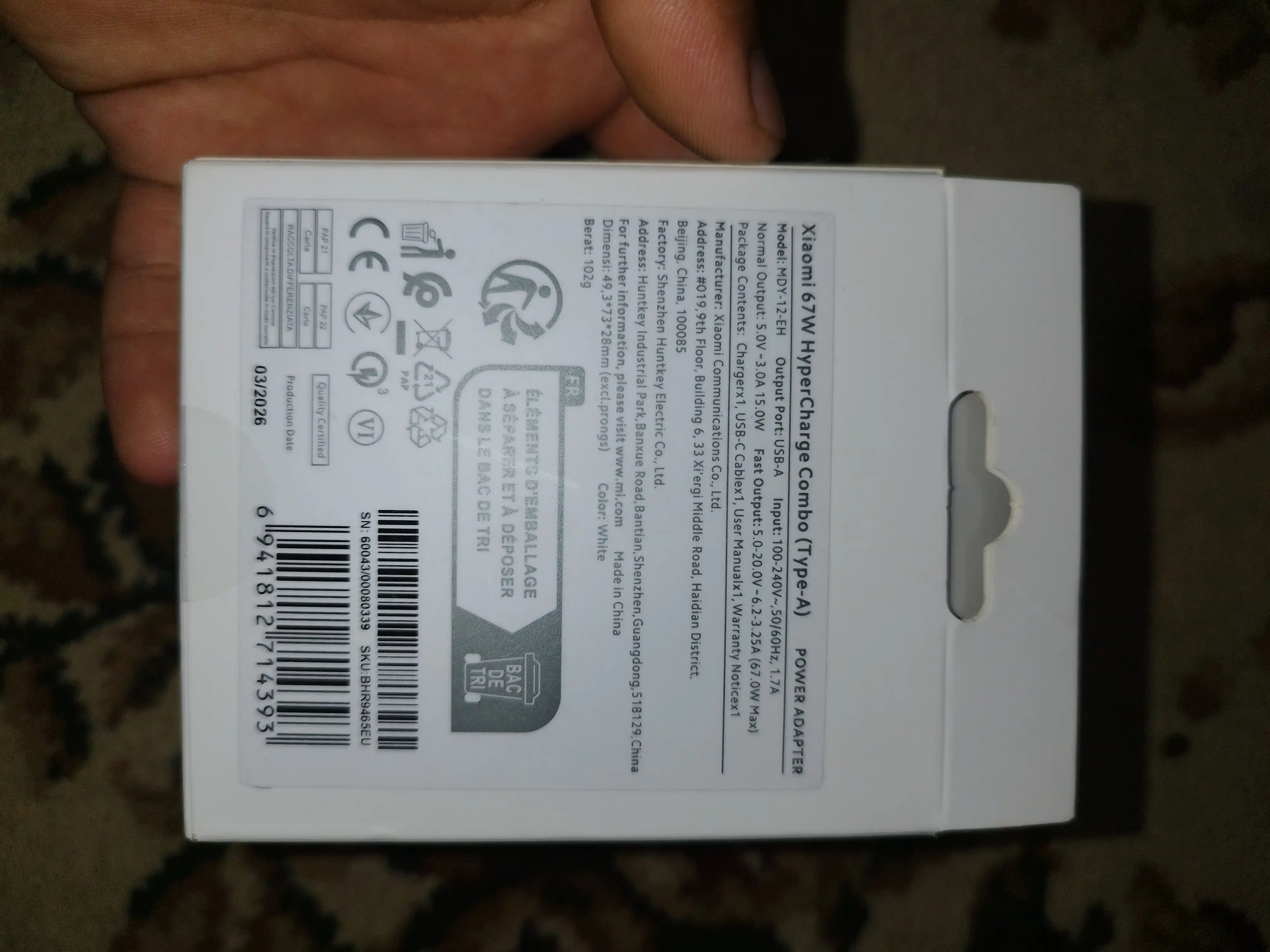 Xiaomi Turbo Tezkor Zaryadlovchi 67W USB kabel bilan