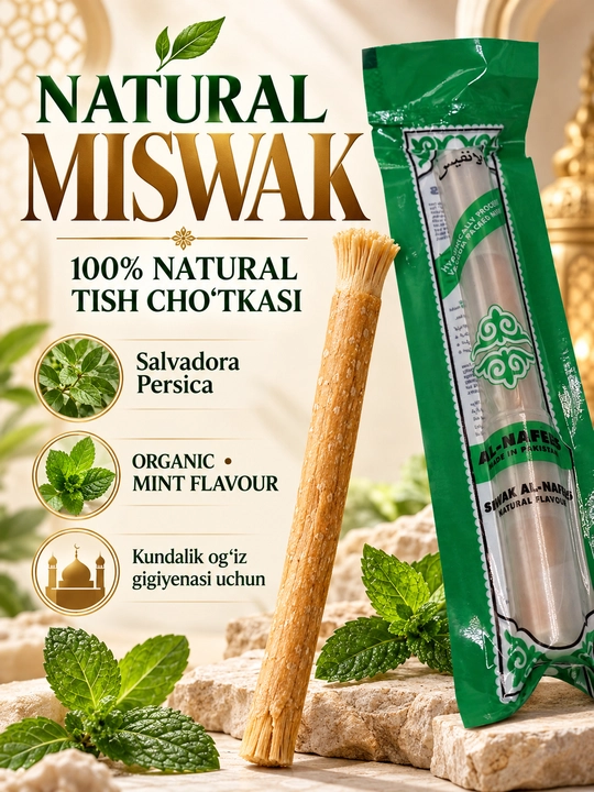 Tabiiy oqartiruvchi tish cho'tkasi Misvok Sewak Al-Hadya tishni oqartiradi, mustahkamlaydi