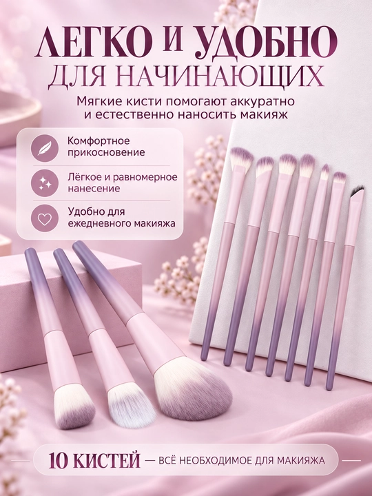 Набор профессиональных кистей для макияжа, с розовыми наконечниками – мягкие волокна