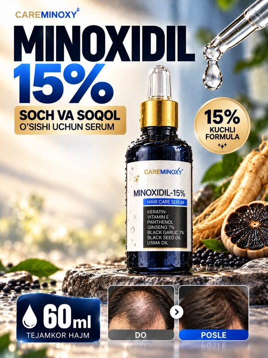 Minoxidil 15%,Soch va soqol o'struvchi vosita, soch parvarishi, soqol parvarishi 60 ml