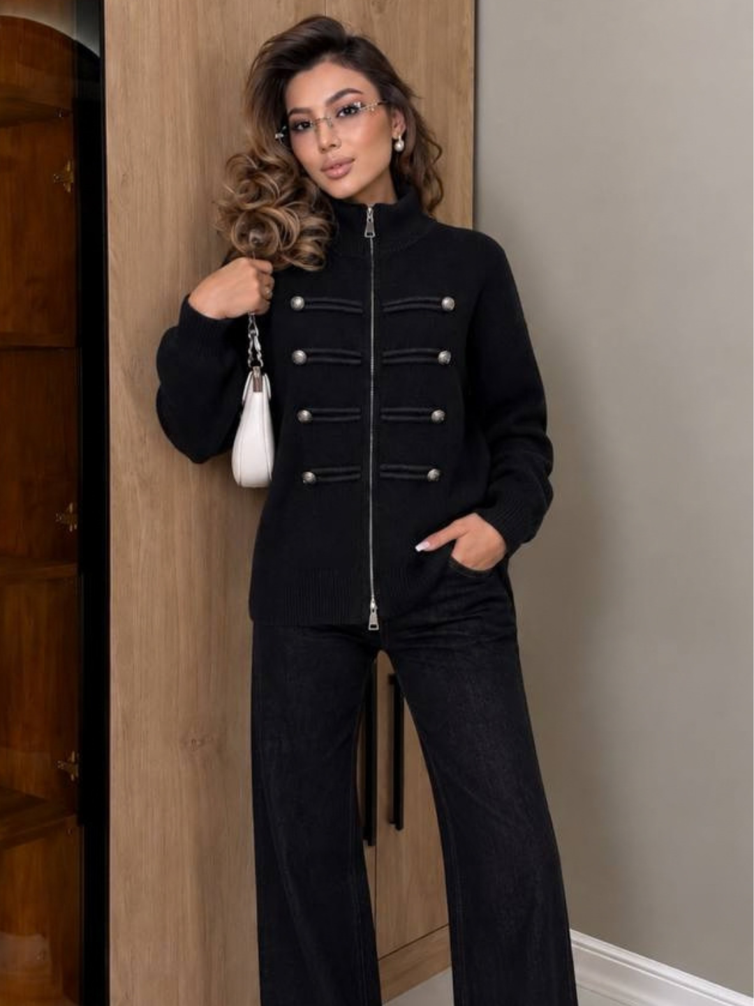 Kardigan, sviter, qalin, tugmali, yumshoq trikotaj, standart, ayollar va qizlar uchun - 