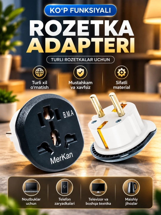 Universal rozetka adapteri, ko‘p funksiyali elektr vilka o‘zgartirgich - 
