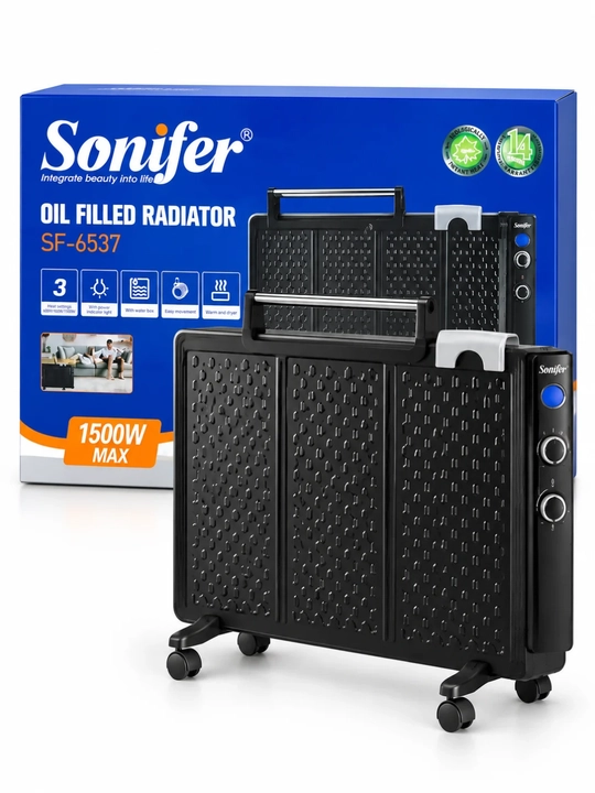 Обогреватель масляный Sonifer SF-6537, радиатор 1500 Вт MAX, чёрный, для дома
