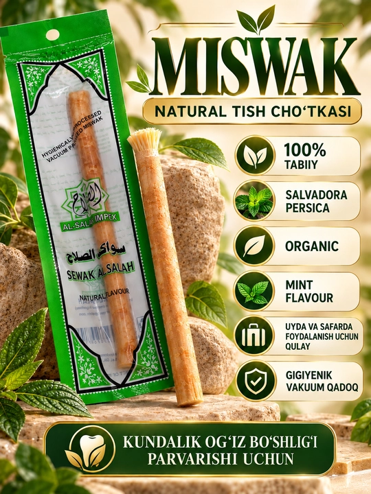 Tabiiy oqartiruvchi tish cho'tkasi Misvok Sewak Al-Hadya tishni oqartiradi, mustahkamlaydi