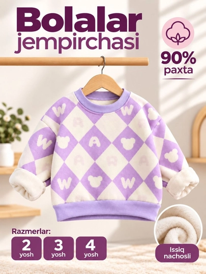Детский джемпер с начесом, теплый свитшот из хлопка 90%, кофта для детей, 2, 3, 4 года