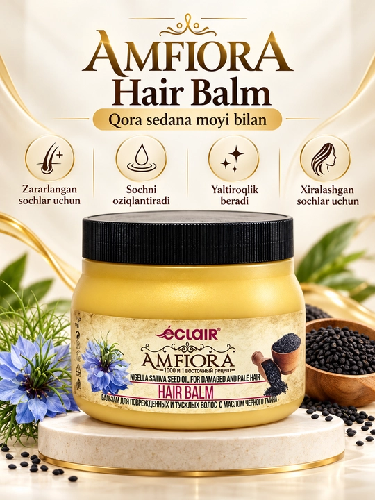 ECLAIR AMFIORA qora zira yog‘li soch balzam - 