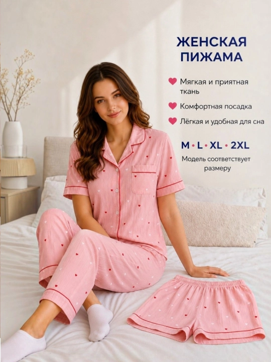 Женские пижамы, 3 в 1, комплект тройка с брюками и шортами, домашняя одежда для женщин - 