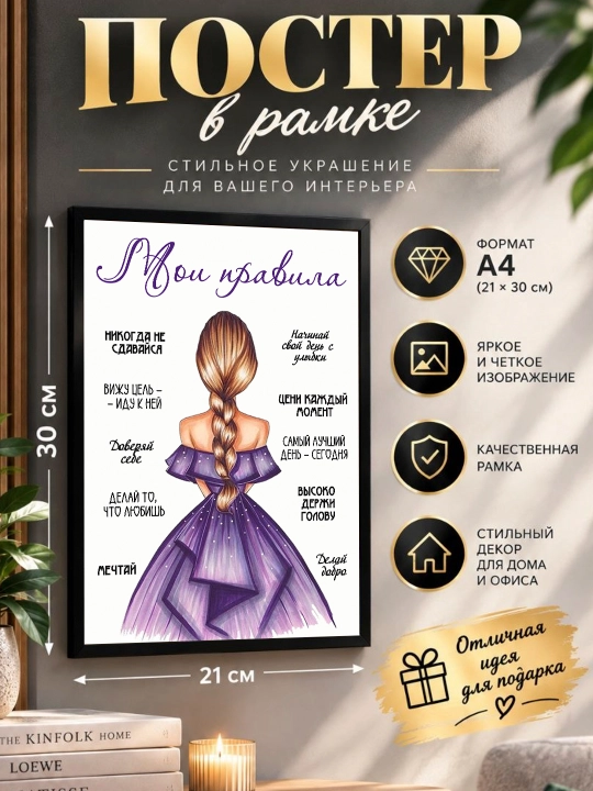 Постер в рамке "Мои правила" Формат А4 - 