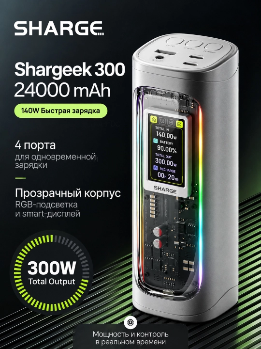Powerbank SHARGE Shargeek 300, 24000 mAh, 300 W, 2 USB-C 140 W dan, DC - 
