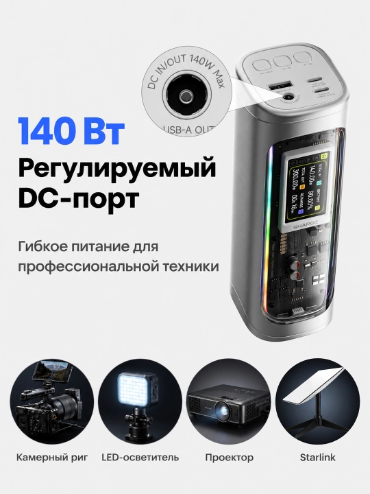 Повербанк SHARGE Shargeek 300, 24000 мА·ч, 300 Вт, 2 USB-C по 140 Вт, DC